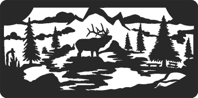Deer scene forest - DXF CNC dxf for Plasma Laser Waterjet Plotter Router Cut Ready Vector CNC file